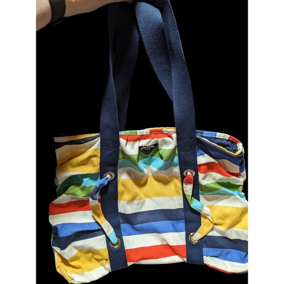 Retro Roxy Striped Canvas Beachy Tote Bag - Picture 2 of 14